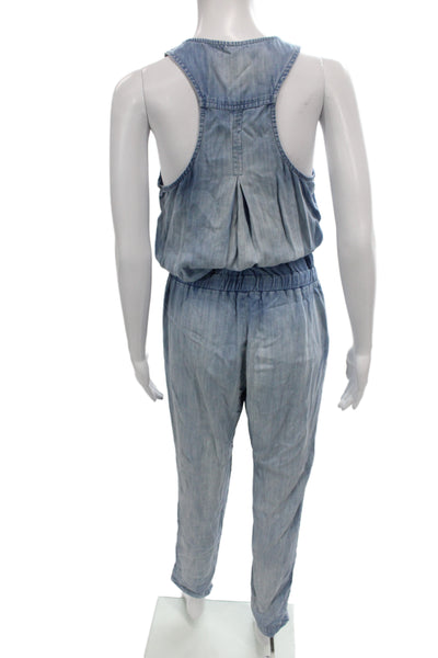Bella Dahl Women Jumpsuit Blue Scoop Neck Sleeveless Button Tencel Size S