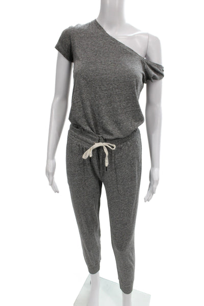 Philanthropy Women Gray One Shoulder Short Sleeve Jumpsuit Drawstring Size S