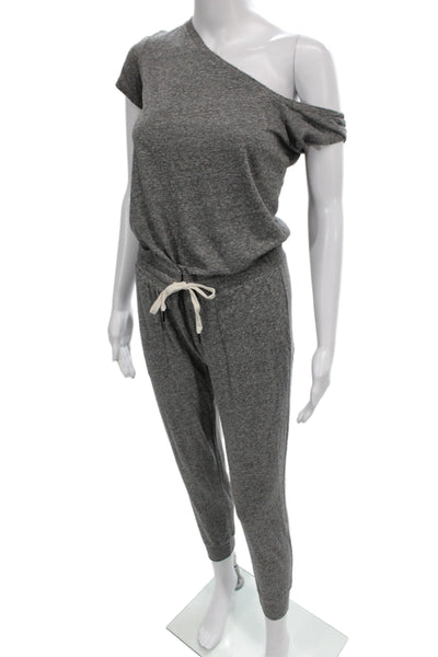 Philanthropy Women Gray One Shoulder Short Sleeve Jumpsuit Drawstring Size S
