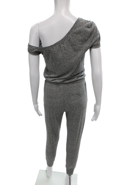 Philanthropy Women Gray One Shoulder Short Sleeve Jumpsuit Drawstring Size S