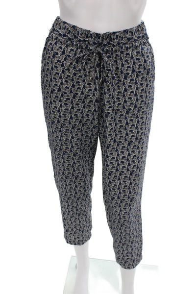 Splendid Women Cropped Animal Print Pants Blue Drawstring Size XS