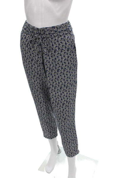 Splendid Women Cropped Animal Print Pants Blue Drawstring Size XS
