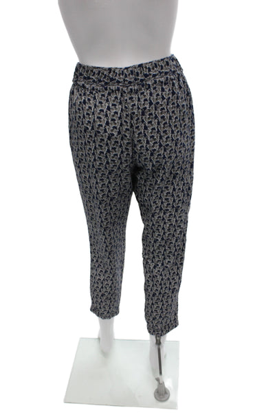 Splendid Women Cropped Animal Print Pants Blue Drawstring Size XS