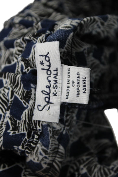 Splendid Women Cropped Animal Print Pants Blue Drawstring Size XS