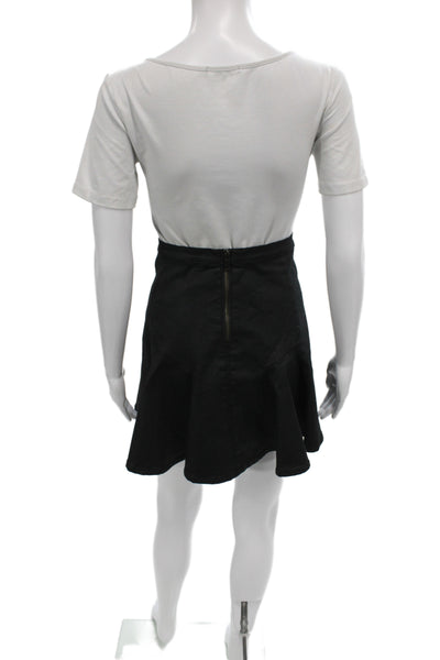 7 For All Mankind Womens Black Mini Skirt Cotton Blend Zip Size 25