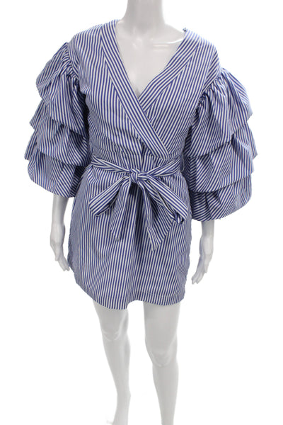 English Factory Womens Wrap Dress Blue Striped V-Neck Size S