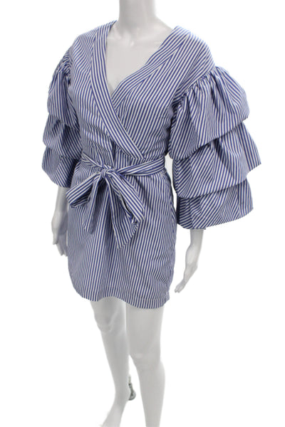 English Factory Womens Wrap Dress Blue Striped V-Neck Size S