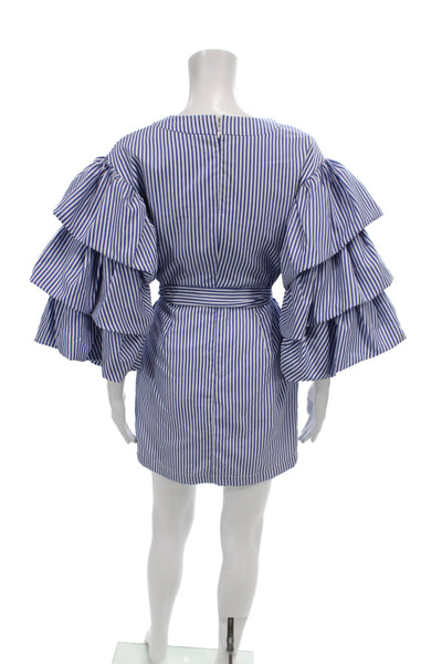 English Factory Womens Wrap Dress Blue Striped V-Neck Size S