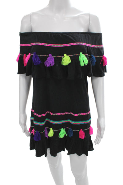 Pitusa Womens Mini Dress Black Striped Off the Shoulder Sleeveless Size PP