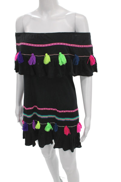 Pitusa Womens Mini Dress Black Striped Off the Shoulder Sleeveless Size PP