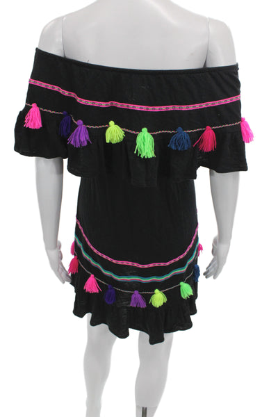 Pitusa Womens Mini Dress Black Striped Off the Shoulder Sleeveless Size PP