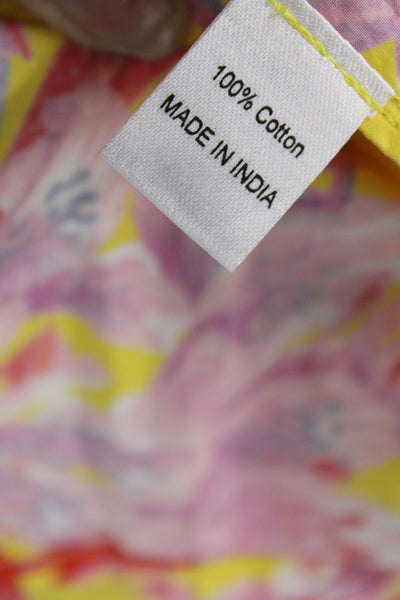 Banjanan Women Shift Dress Yellow Floral Cotton Sleeveless Knee Length Size XS