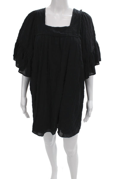Calypso Saint Barth Women Shift Black Square Neck Dress Short Sleeve Size XS
