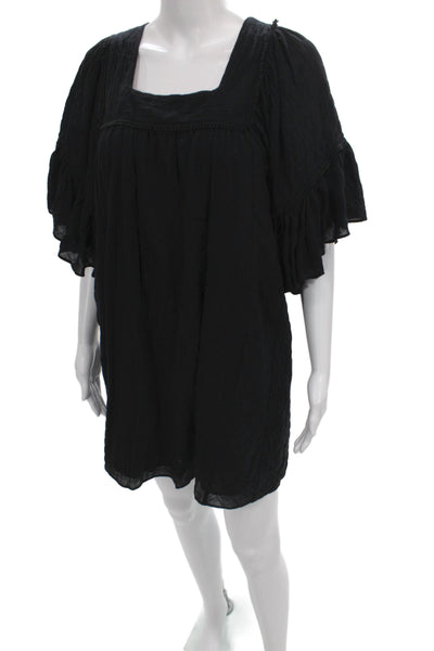Calypso Saint Barth Women Shift Black Square Neck Dress Short Sleeve Size XS