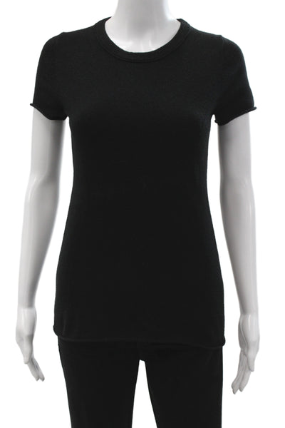 J Crew Women Black Cashmere Crew Neck Short Sleeve Pullover Sweater Size S