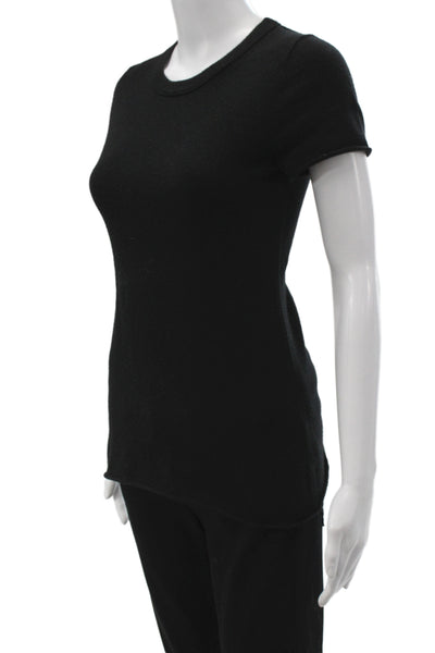 J Crew Women Black Cashmere Crew Neck Short Sleeve Pullover Sweater Size S