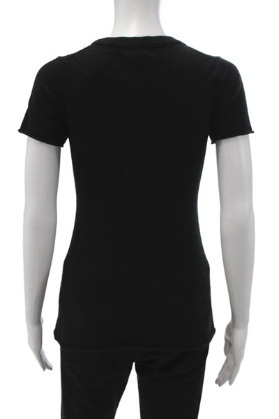 J Crew Women Black Cashmere Crew Neck Short Sleeve Pullover Sweater Size S