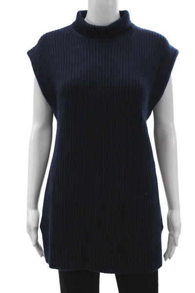 J Crew Women Cashmere Turtleneck Sleeveless Tunic Sweater Blue Size XS