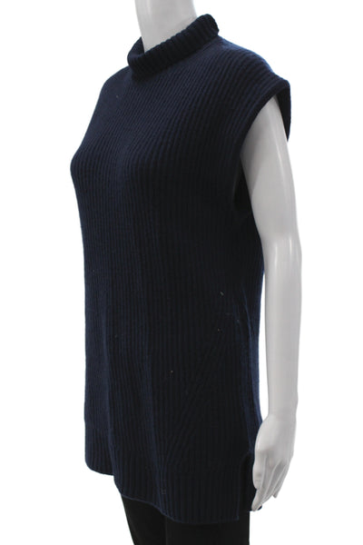 J Crew Women Cashmere Turtleneck Sleeveless Tunic Sweater Blue Size XS