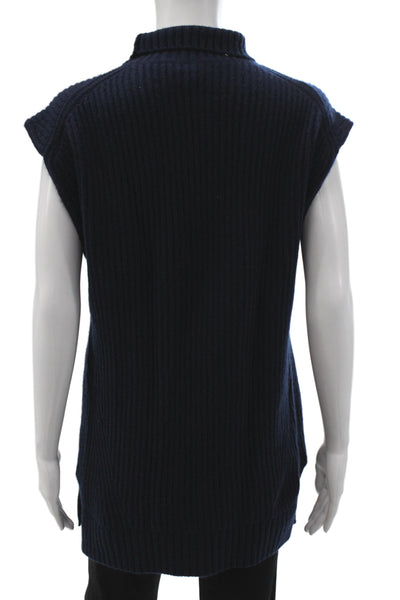 J Crew Women Cashmere Turtleneck Sleeveless Tunic Sweater Blue Size XS