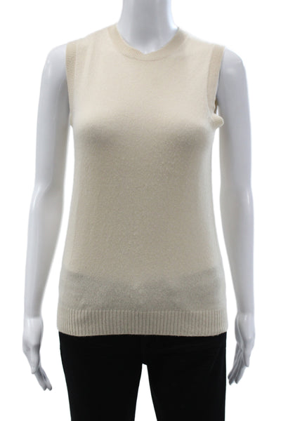 J Crew Womens 100% Cashmere Vest Ivory Crew Neck Sleeveless Solid Size S