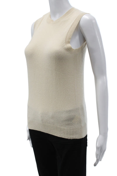 J Crew Womens 100% Cashmere Vest Ivory Crew Neck Sleeveless Solid Size S