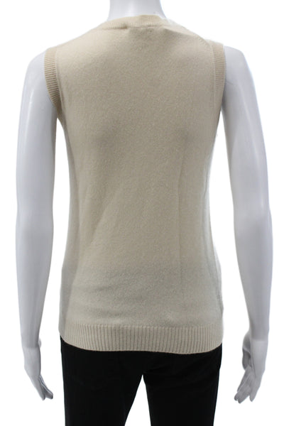 J Crew Womens 100% Cashmere Vest Ivory Crew Neck Sleeveless Solid Size S