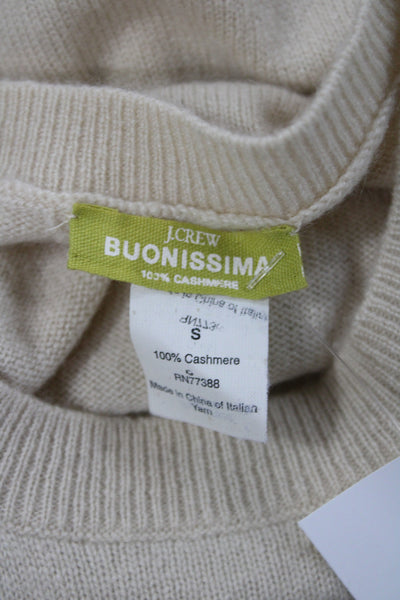 J Crew Womens 100% Cashmere Vest Ivory Crew Neck Sleeveless Solid Size S