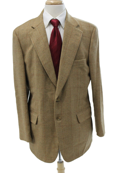 Paul Smith Mens Blazer Brown Herringbone Rayon Button Closure Size 42