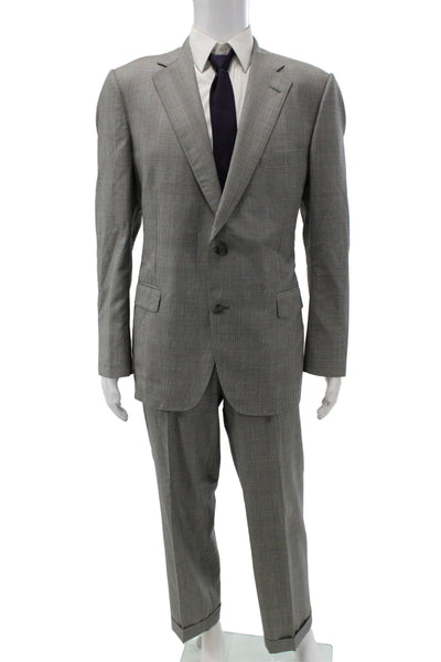 Paul Smith Mens 2 Piece Gray Plaid Wool Suit Size 43