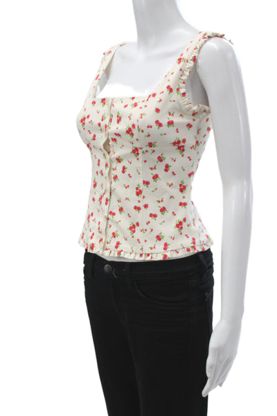 Zara Womens Camisole White Floral Square Neck Cotton Sleeveless Button Size XS