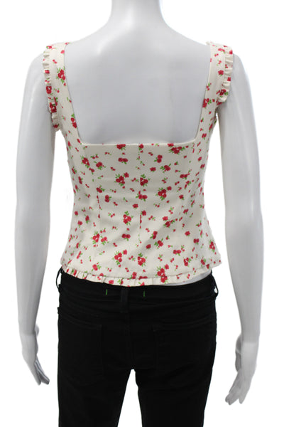 Zara Womens Camisole White Floral Square Neck Cotton Sleeveless Button Size XS