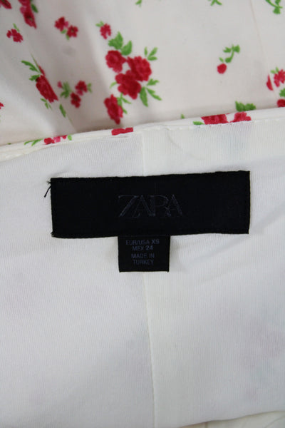 Zara Womens Camisole White Floral Square Neck Cotton Sleeveless Button Size XS