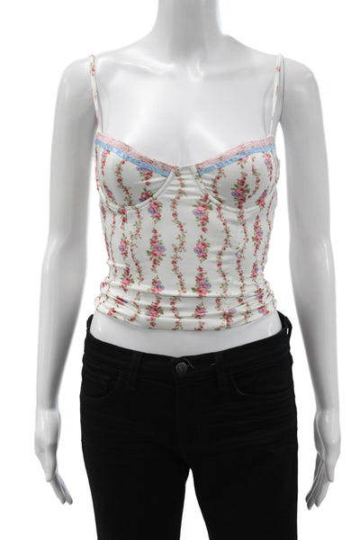 Edikted Women Corset Top White Floral V Neck Lace Up Sleeveless Size XS