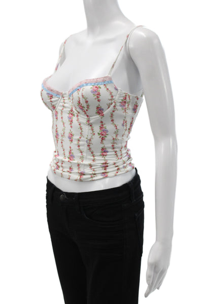 Edikted Women Corset Top White Floral V Neck Lace Up Sleeveless Size XS