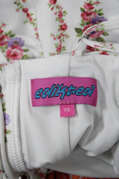 Edikted Women Corset Top White Floral V Neck Lace Up Sleeveless Size XS