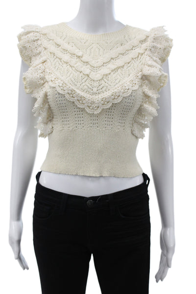 Zara Womens Pullover Sweater Ivory Geometric Boho Sleeveless Cotton Size S