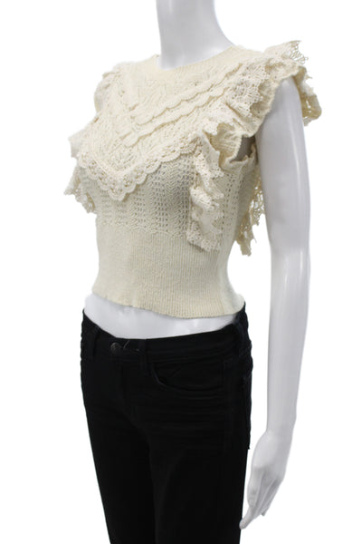 Zara Womens Pullover Sweater Ivory Geometric Boho Sleeveless Cotton Size S