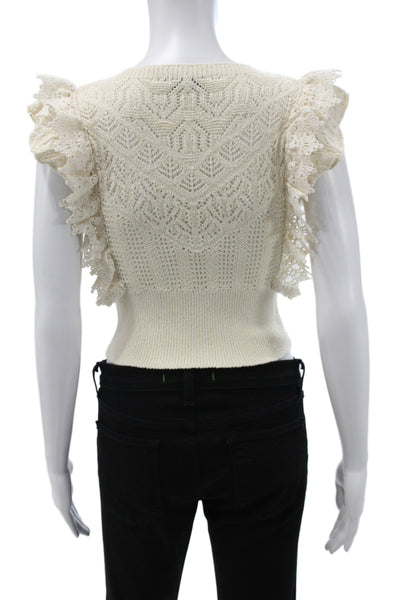 Zara Womens Pullover Sweater Ivory Geometric Boho Sleeveless Cotton Size S