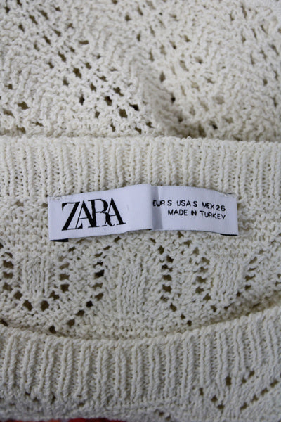 Zara Womens Pullover Sweater Ivory Geometric Boho Sleeveless Cotton Size S