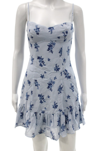 Reformation Womens Blue Floral Sweetheart Mini Dress Sleeveless Zip Size 0