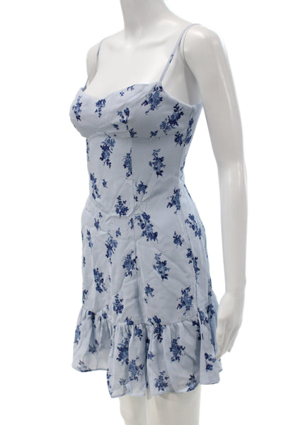 Reformation Womens Blue Floral Sweetheart Mini Dress Sleeveless Zip Size 0