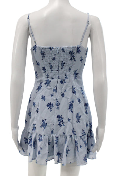 Reformation Womens Blue Floral Sweetheart Mini Dress Sleeveless Zip Size 0