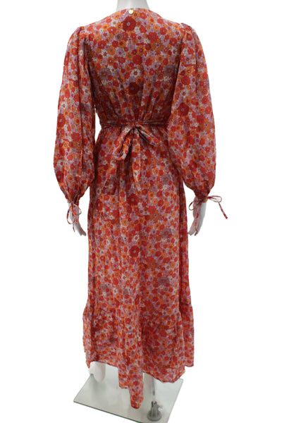 Antik Batik Women Maxi Dress Multicolor Floral V Neck Long Sleeve Size XS