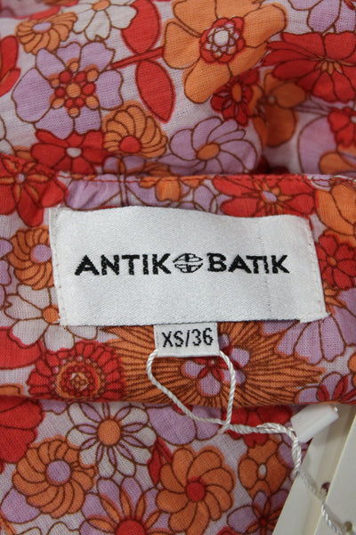 Antik Batik Women Maxi Dress Multicolor Floral V Neck Long Sleeve Size XS