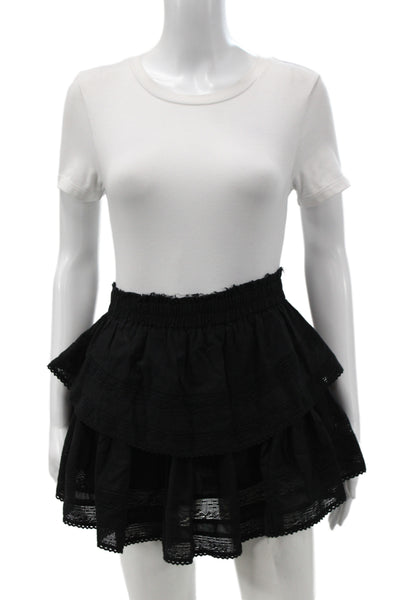 Love Shack Fancy Womens Black Cotton Bohemian Mini Skirt Size XS