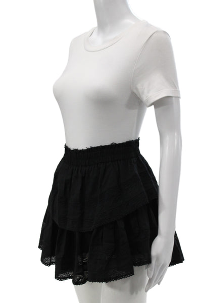 Love Shack Fancy Womens Black Cotton Bohemian Mini Skirt Size XS