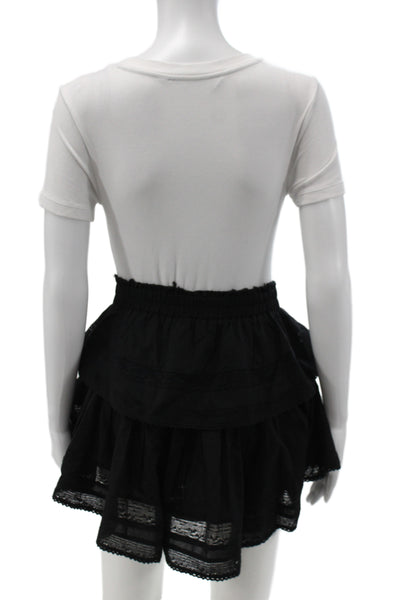 Love Shack Fancy Womens Black Cotton Bohemian Mini Skirt Size XS