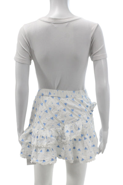 Love Shack Fancy Womens Mini Skirt Blue Floral Cotton Boho Pull On Size XS