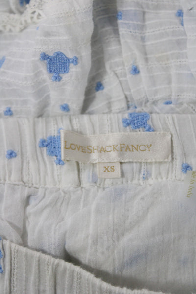 Love Shack Fancy Womens Mini Skirt Blue Floral Cotton Boho Pull On Size XS